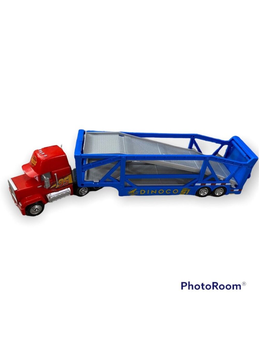 Disney Pixar Cars Launching Mack Transporter With Dinoco Trailer